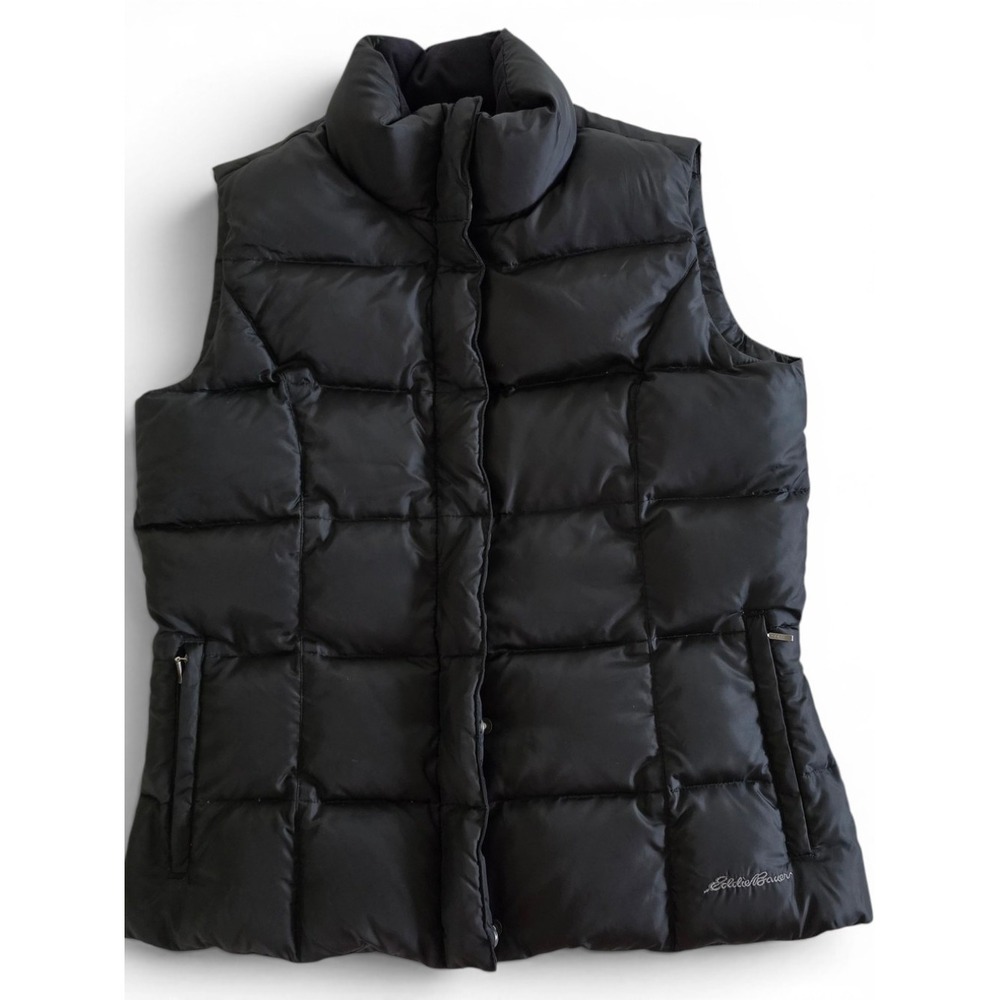 Eddie Bauer Womens Black Quilted Goose Down Puffer Vest Medium WPL 9647 CA 00665